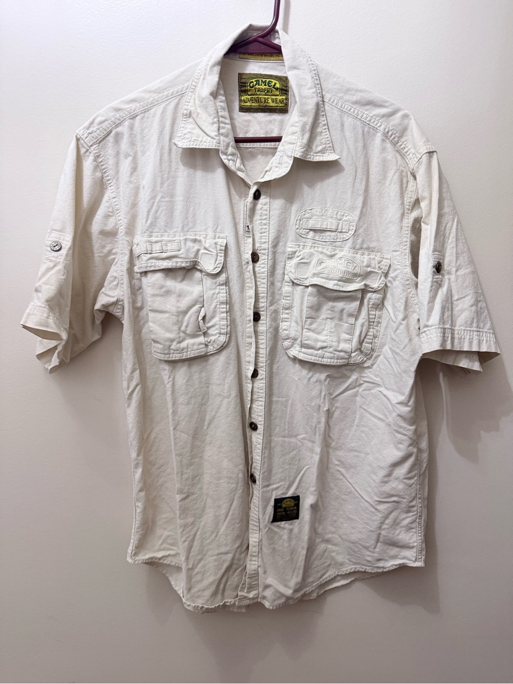 Vintage Camel Trophy Adventure Wear Khaki Beige Button Shirt Safari Outdoors XL
